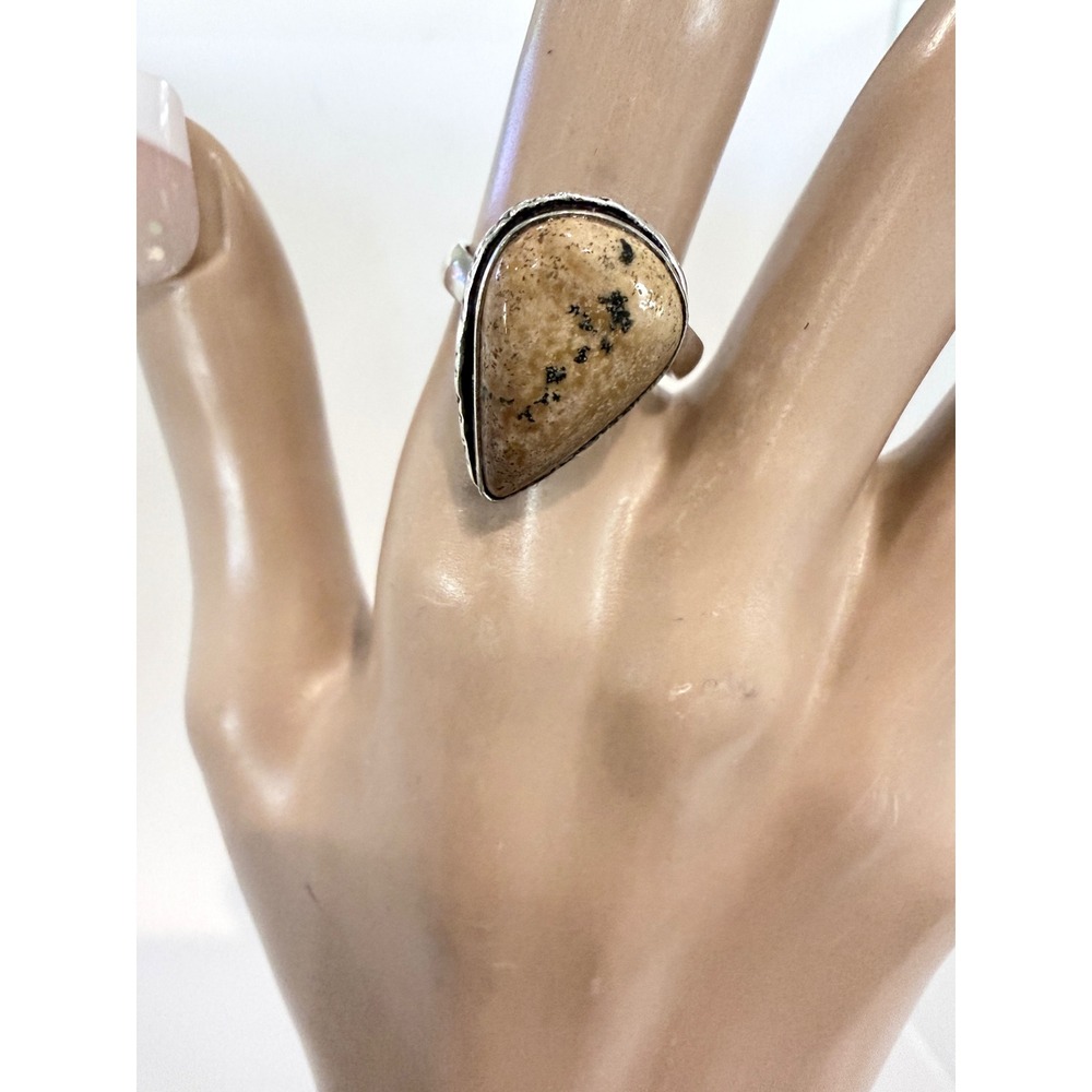 Hand crafted Jasper Ring Women adjustable 6.5-9 Teardrop Silver plated 925